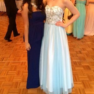 Light Blue Jeweled Prom Dress